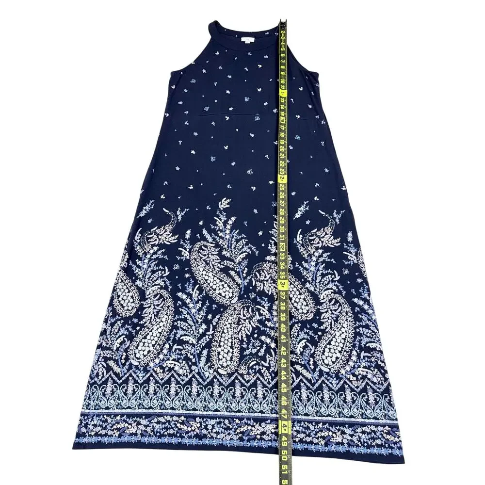 J Jill Paisley Halter Neck Maxi Dress Medium Navy Blue Resortwear - Picture 14 of 14